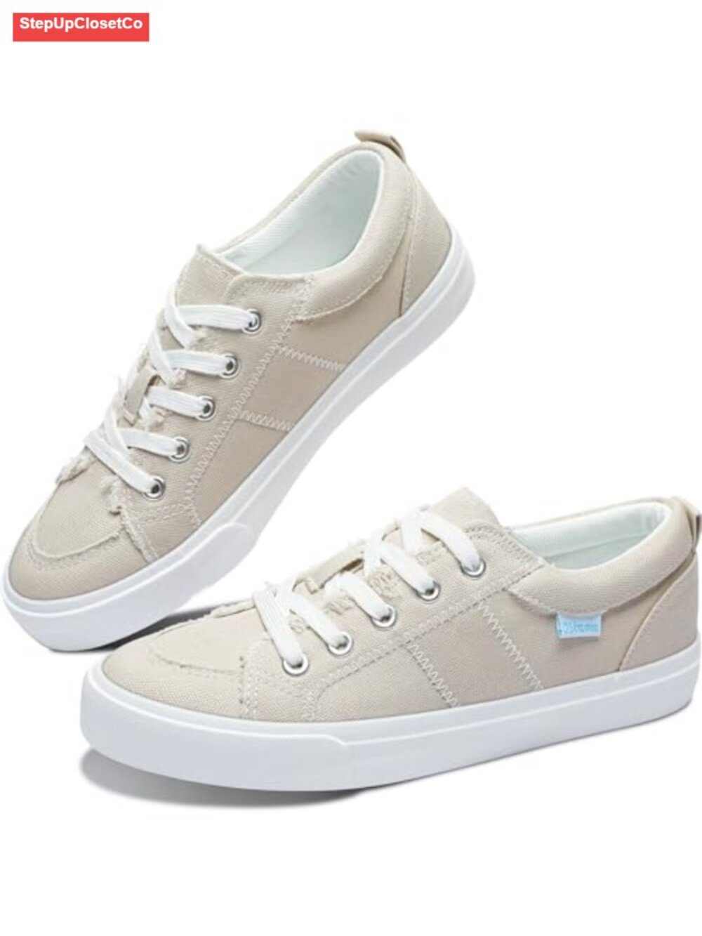 Women's White Play Fashion Sneakers Cute Lace Up Canvas Shoes Low Top Washed